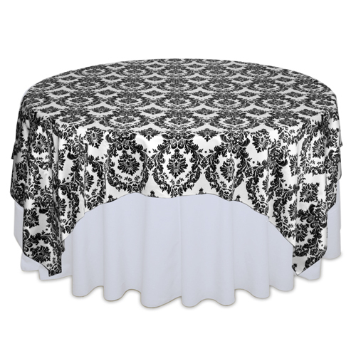 White & Black Damask Satin Overlay Rental White & Black Damask Satin Overlay Rental