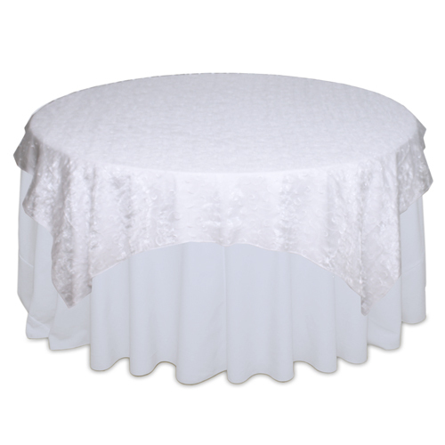 White Organza Swirl Table Overlay Rental