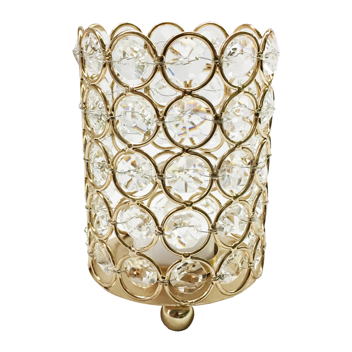Medium Gold Crystal Gem Pillar Candle Holder Rental