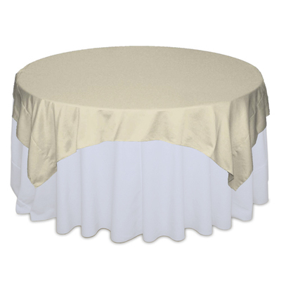 Champagne Matte Satin Table Overlay Rental Champagne Matte Satin Table Overlay Rental