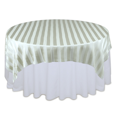 Sage Green Sheer Stripe Table Overlays Rental Sage Green Sheer Stripe Table Overlays Rental