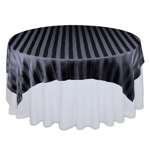 Black Sheer Stripe Table Overlays Rental Black Sheer Stripe Table Overlays Rental