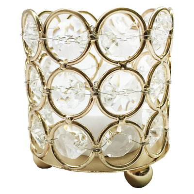 Small Gold Crystal Gem Pillar Candle Holder Rental