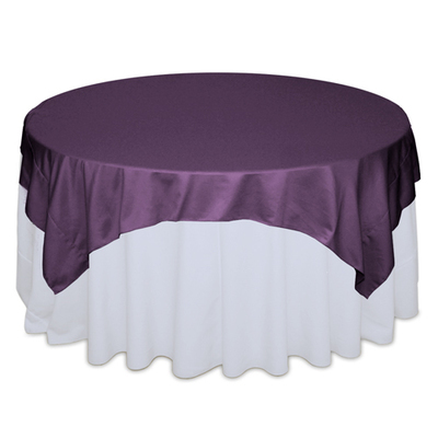 Wisteria Plum Matte Satin Table Overlay Rental