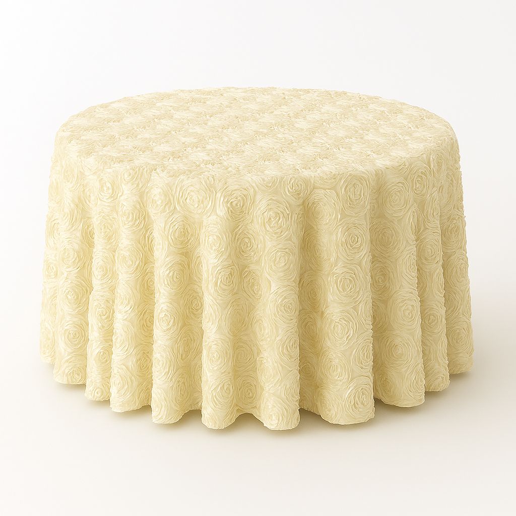 Ivory Rosette Satin Tablecloth Rentals Ivory Rosette Satin Tablecloth Rentals