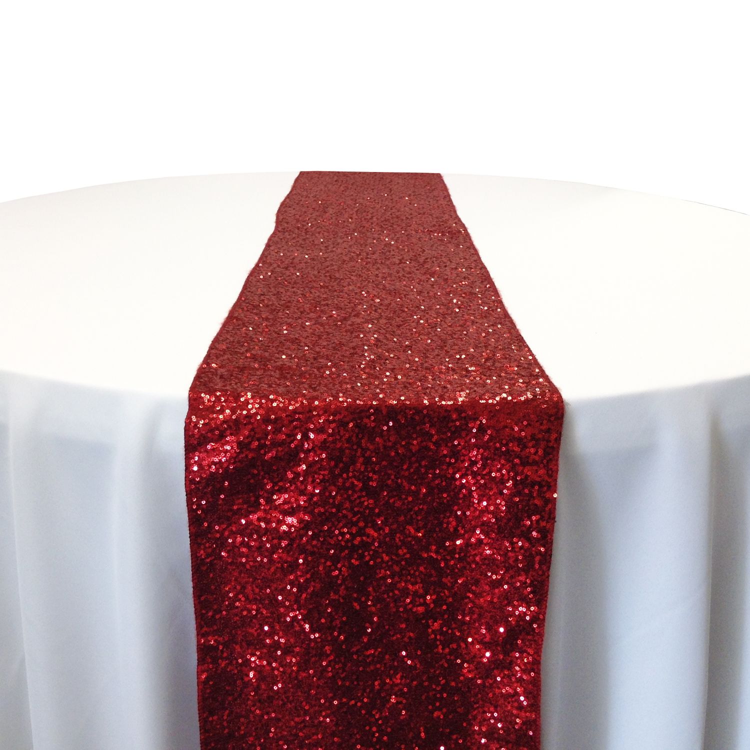 Apple Red Taffeta Glitz Sequin Table Runner Rental