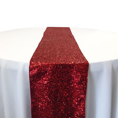 Apple Red Taffeta Glitz Sequin Table Runner Rental