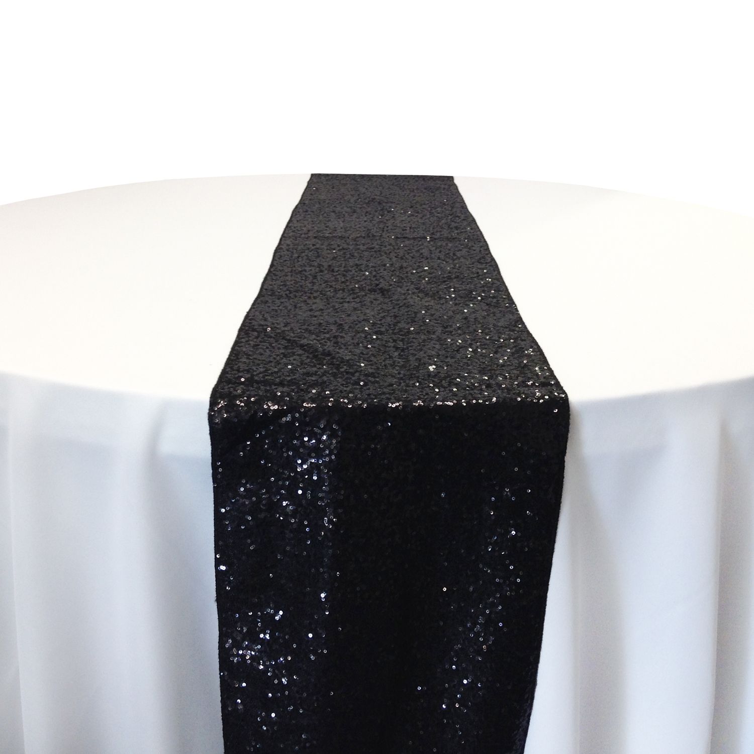Black Taffeta Glitz Sequin Table Runner Rental