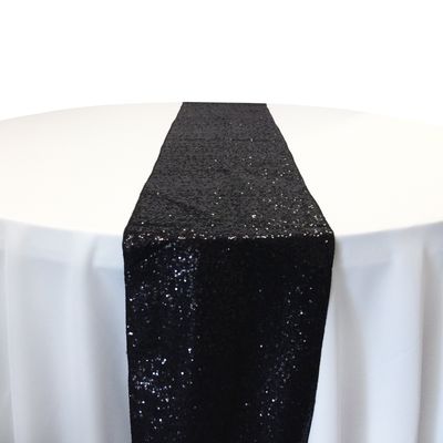 Black Taffeta Glitz Sequin Table Runner Rental