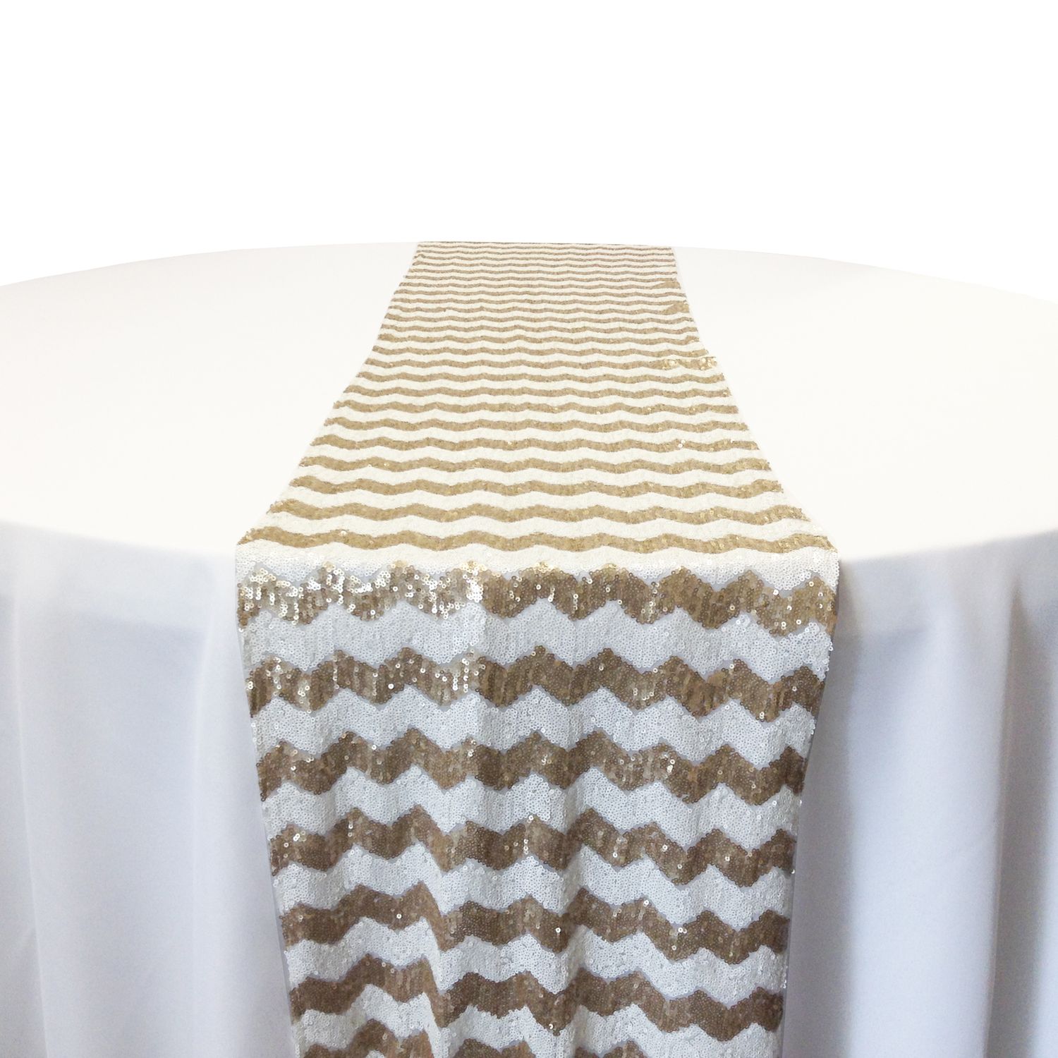 White &amp; Gold Chevron Glitz Table Runner Rental