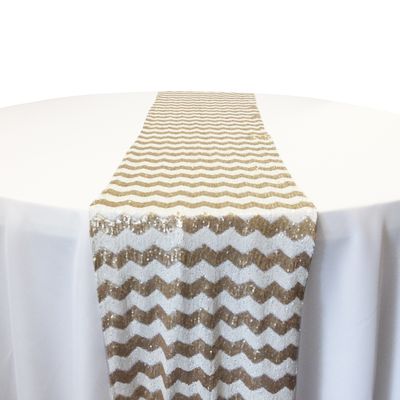 White &amp; Gold Chevron Glitz Table Runner Rental