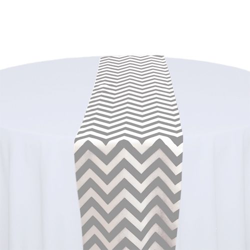 Grey &amp; White Chevron Table Runner Rental