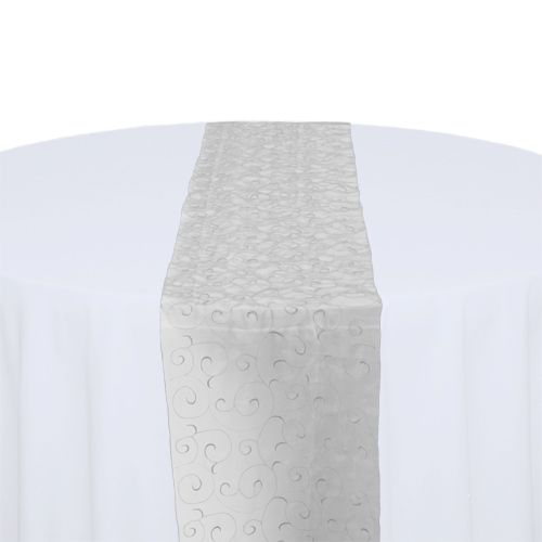 White Organza Swirl Table Runner Rental