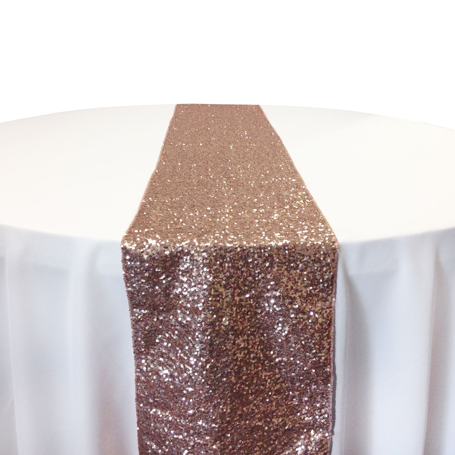 Blush/Rose Gold Taffeta Glitz Sequin Table Runner Rental