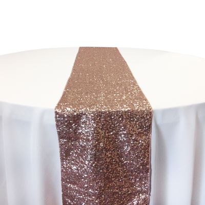 Blush/Rose Gold Taffeta Glitz Sequin Table Runner Rental