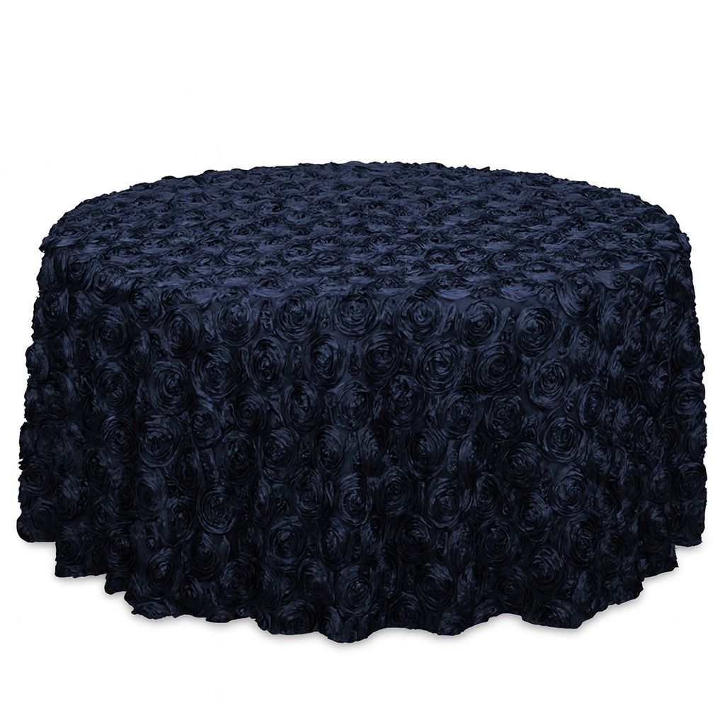 Navy Rosette Satin Tablecloths Rentals