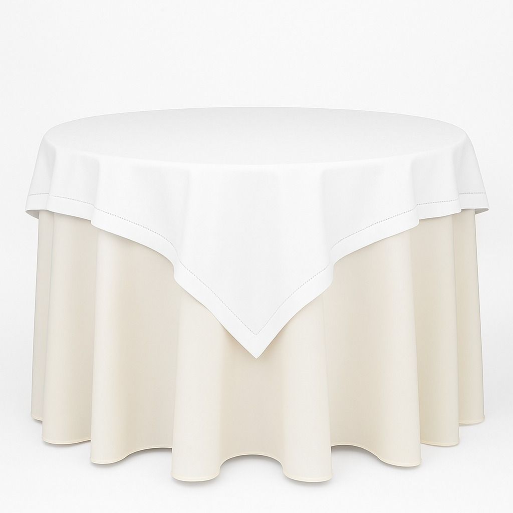White Hemmed Stitched Tablecloth Rentals