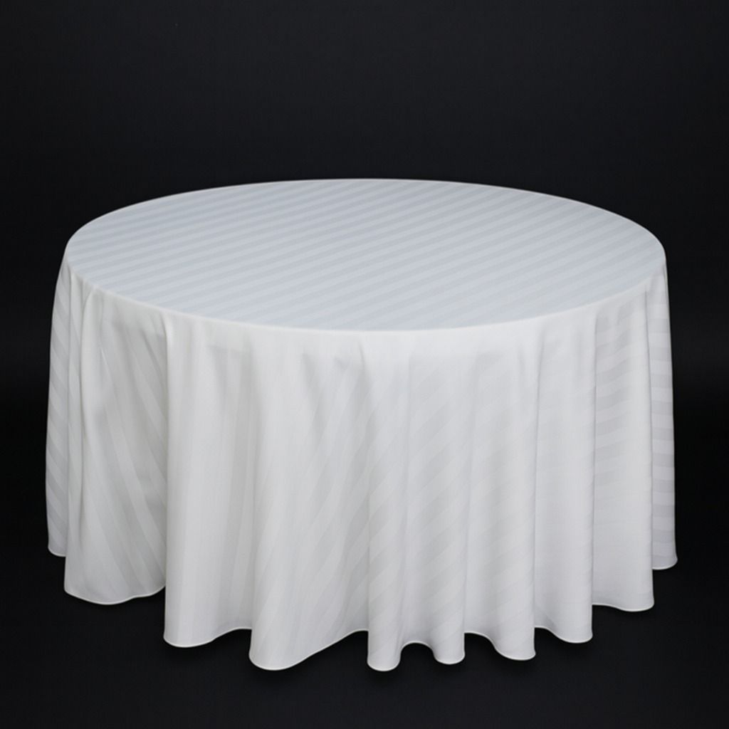 White Satin Stripe Tablecloths Rentals