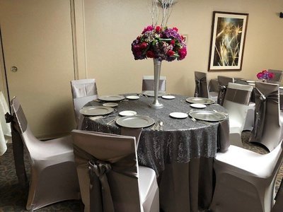 Grey Leaf Sequin Table Overlays