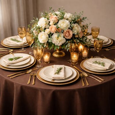 Brown Polyester Tablecloth Rentals