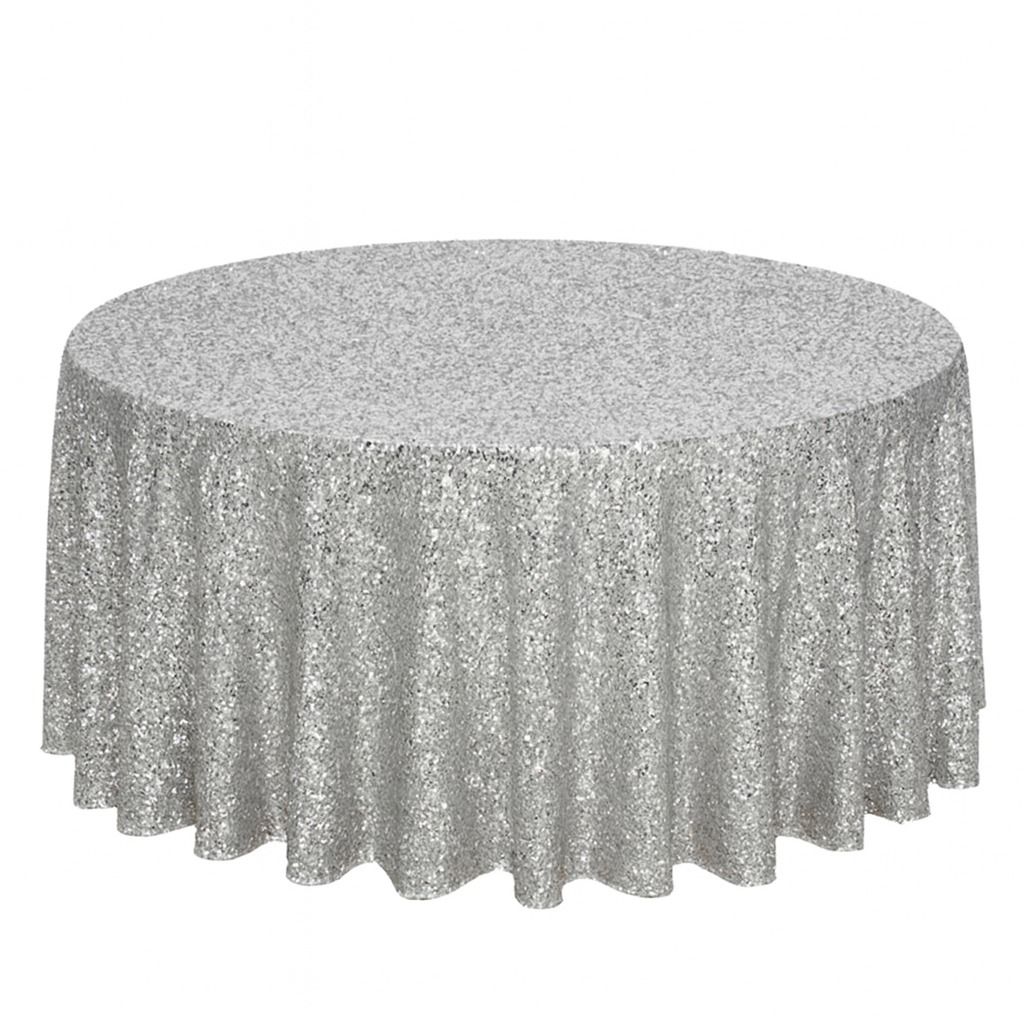 Silver Sequin Tablecloth Rentals - Taffeta