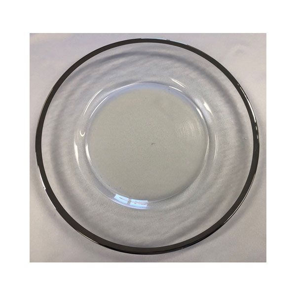 Hammered Glass Charger Plate Rentals with Black Rim