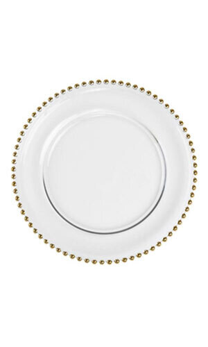Glass Charger Plate Rentals With Gold Beaded Edge