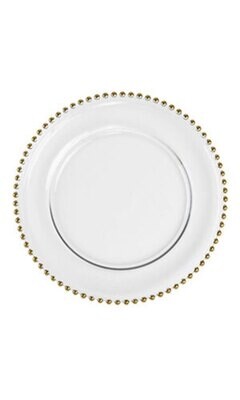 Glass Charger Plate Rentals With Gold Beaded Edge