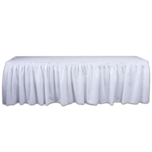 White Polyester Table Skirt Rental