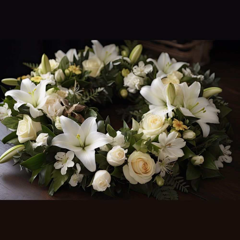 Couronne funéraire de fleurs blanches pour des funérailles