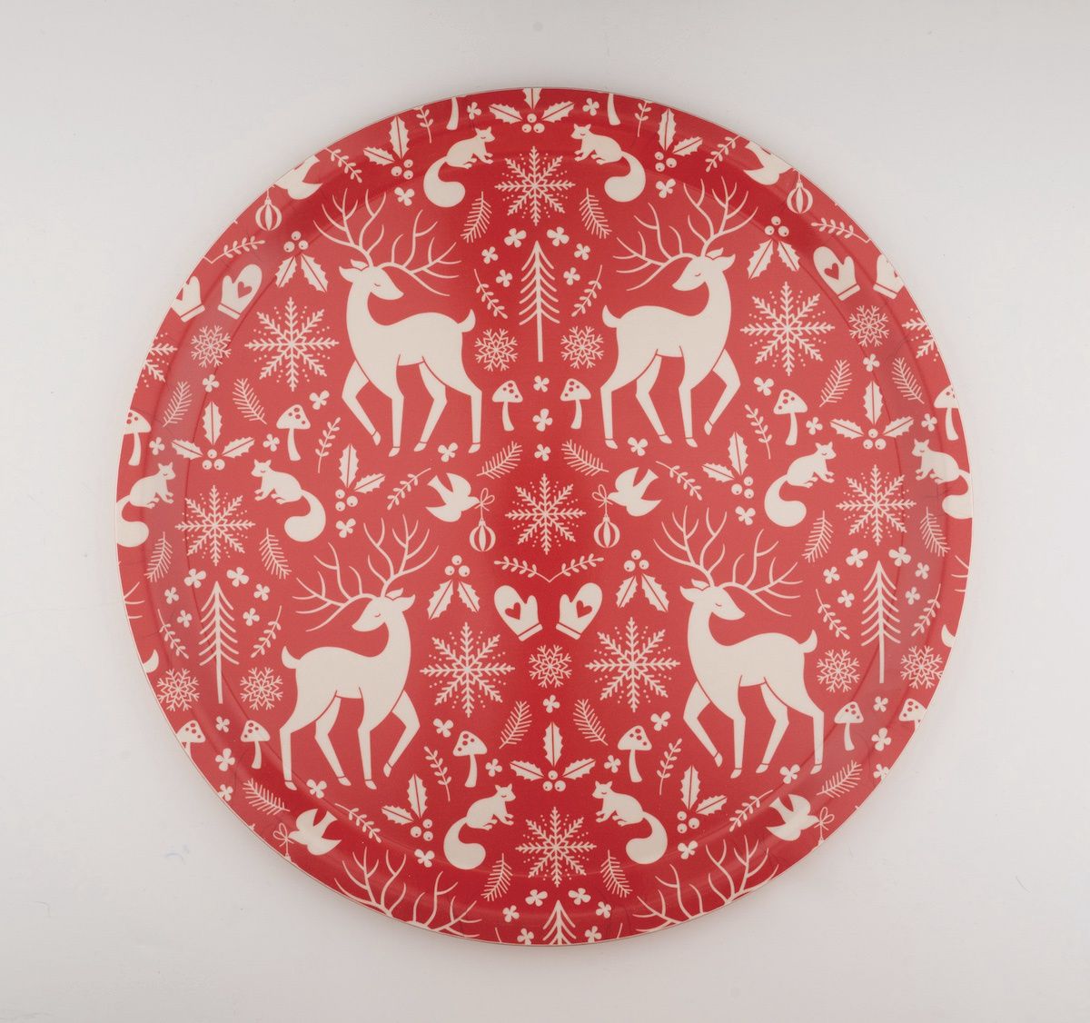 MK Reindeer Wood Laminate Tray, Design: Round