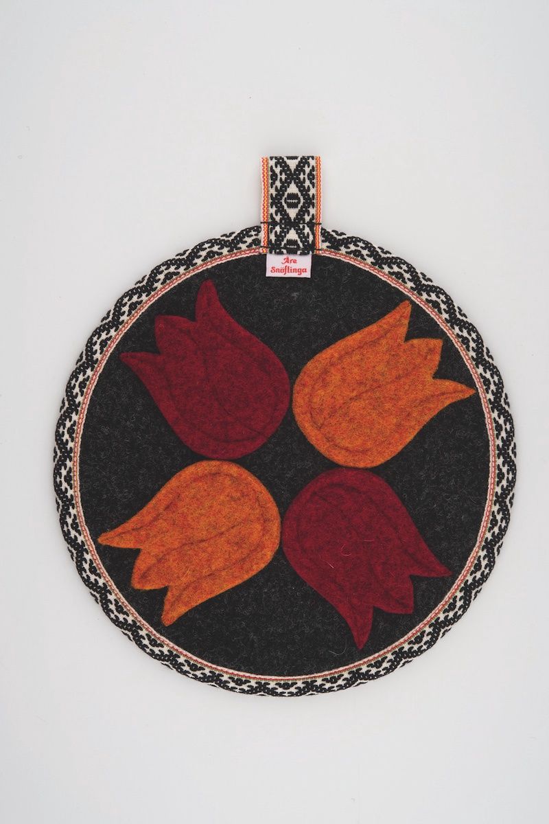 Swedish Cut Felt Trivet, Color: Red, Design: Tulips