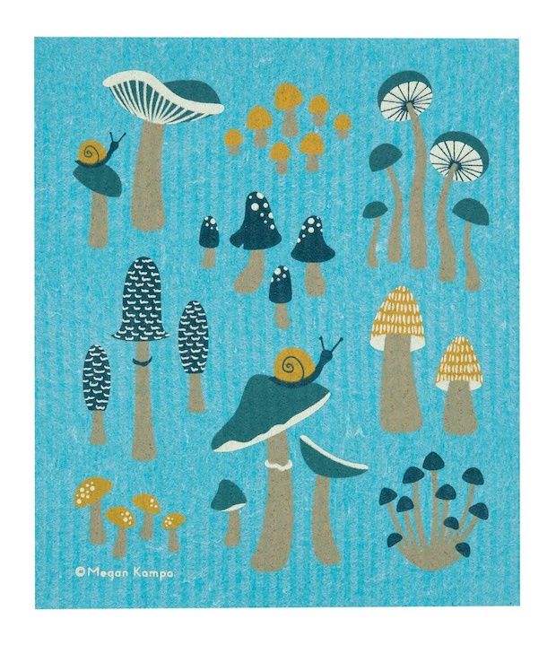 Aqua Mushrooms Dishcloth