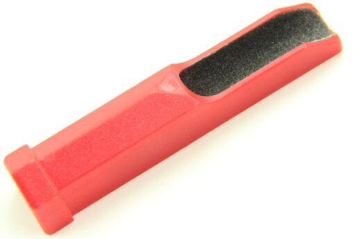 RED PLASTIC SUPAFILE CUE TIP SHAPER SANDER, FRONT AND BACK SANDPAPERED