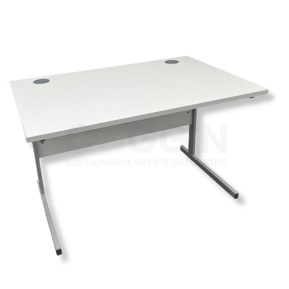 White Rectangular Desk + Mobile Storage + Black Orangebox Do Chair