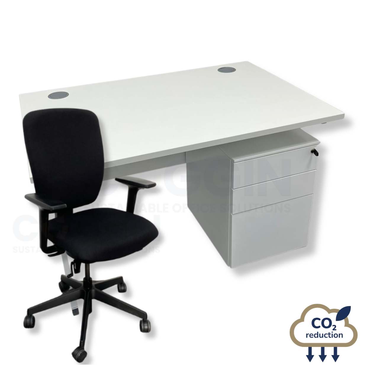 White Rectangular Desk + Mobile Storage + Black Senator Dash Chair