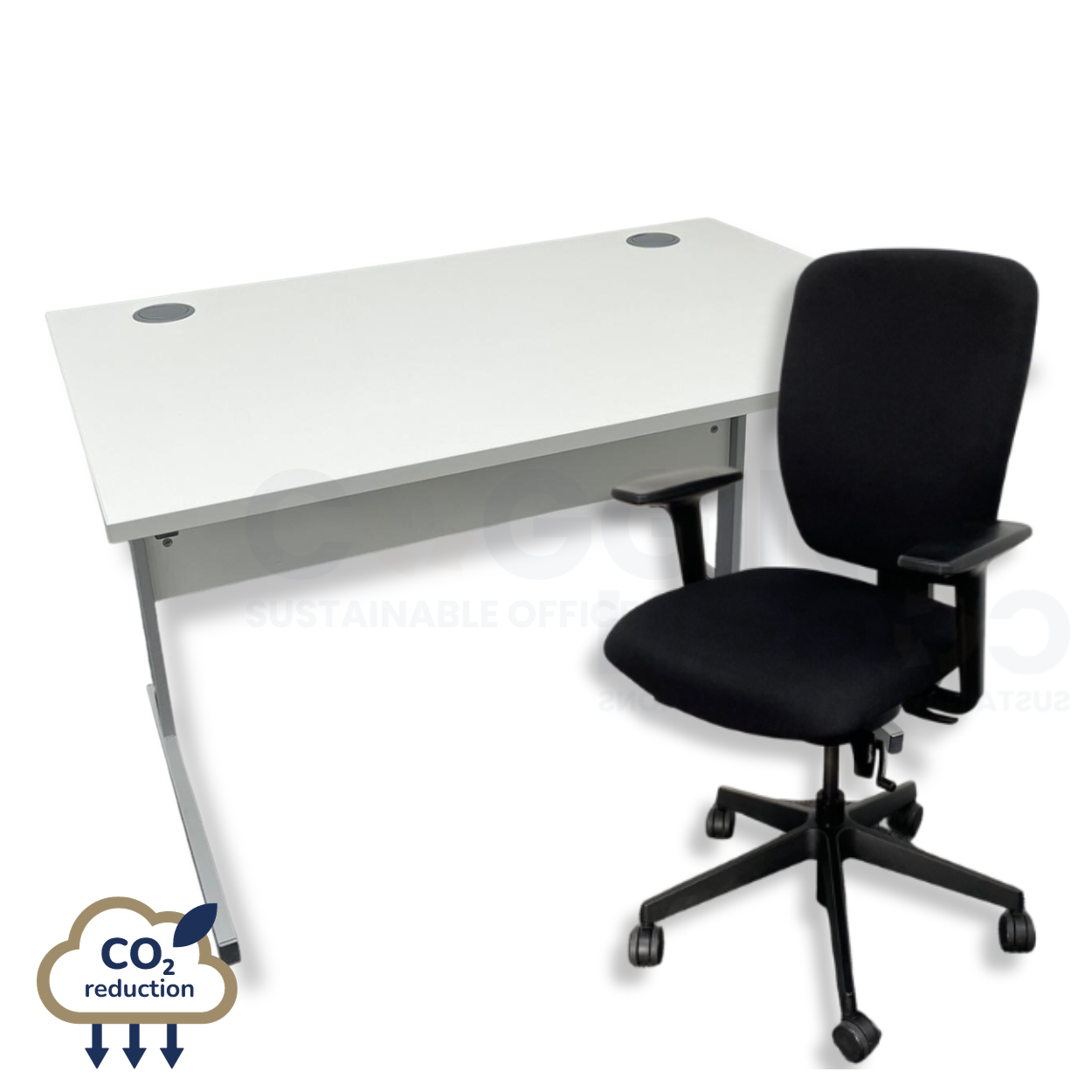 White Rectangular Desk + Black Senator Dash Chair