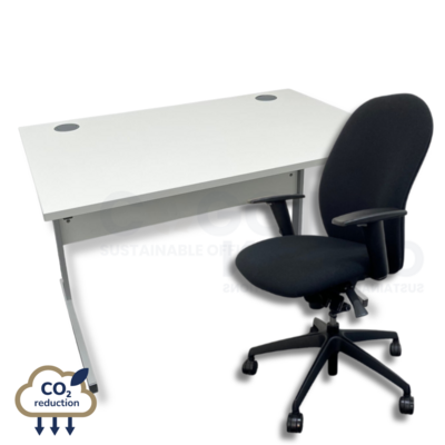 White Rectangular Desk + Black Verco Ergoform Chair White Rectangular Desk + Black Verco Ergoform Chair