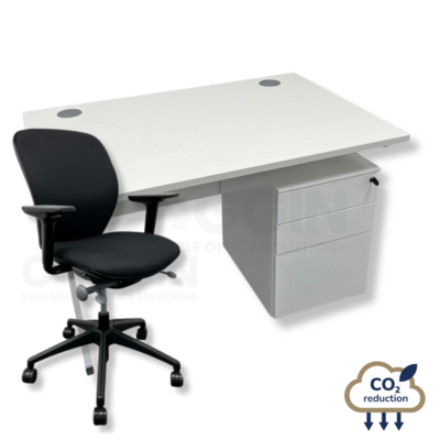White Rectangular Desk + Mobile Storage + Orangebox Joy Chair White Rectangular Desk + Mobile Storage + Orangebox Joy Chair