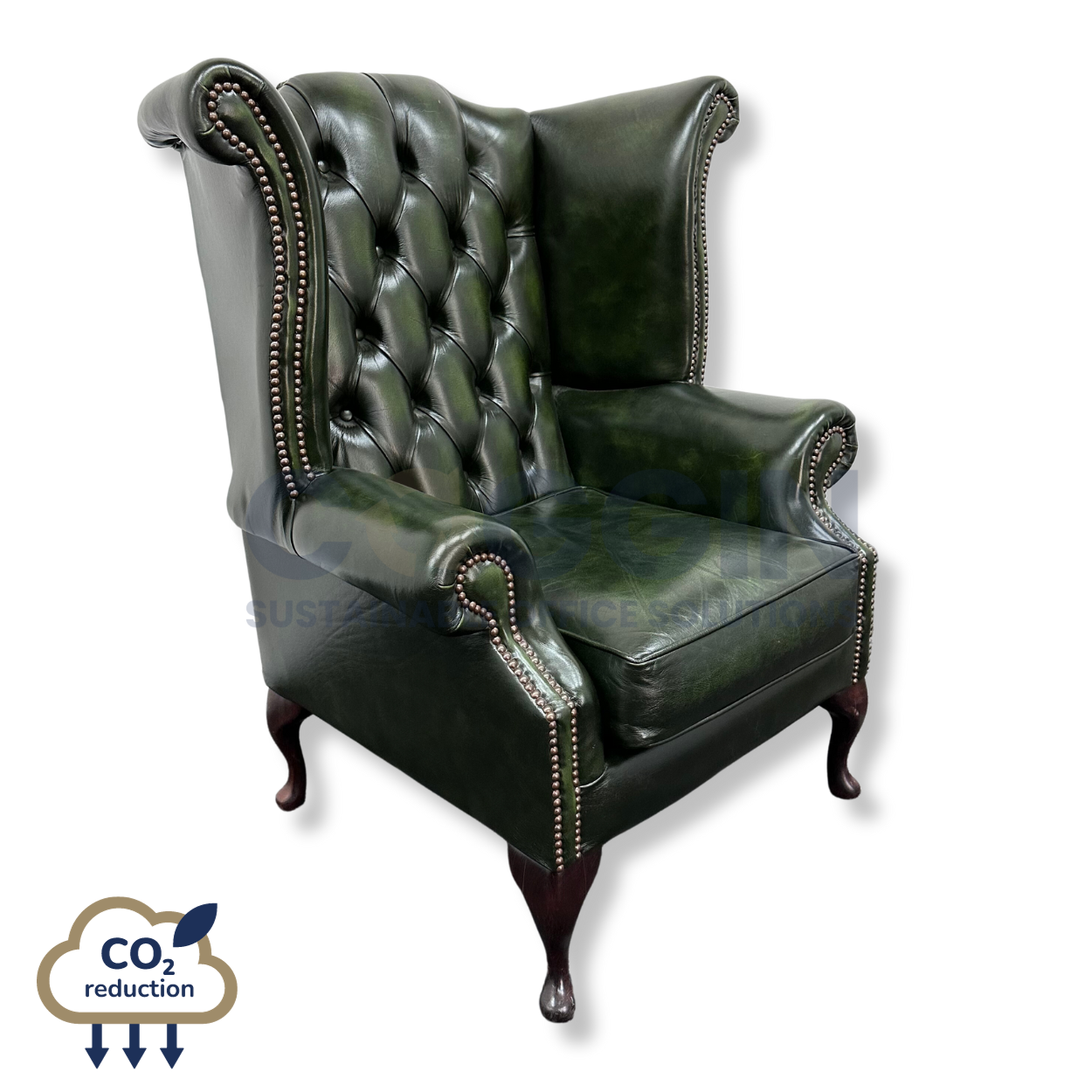 second hand wingback armchair green leather