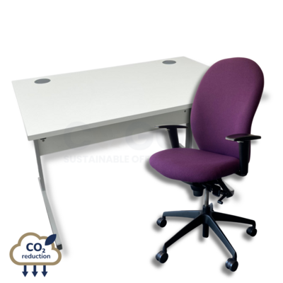 White Rectangular Desk + Purple Verco Ergoform Chair White Rectangular Desk + Purple Verco Ergoform Chair