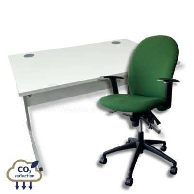 White Rectangular Desk + Green Verco Ergoform Chair