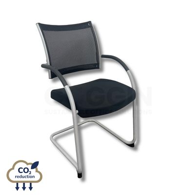 Stacking Meeting Mesh Chairs - Black Fabric - Silver Frame