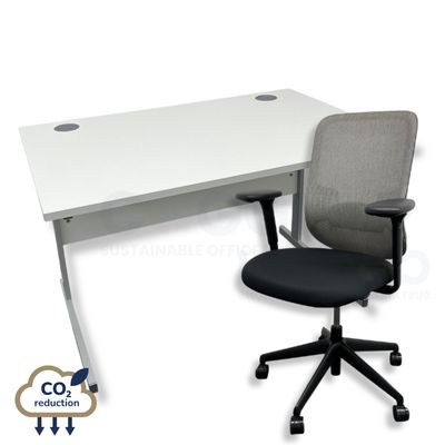 White Rectangular Desk + Black Orangebox Do Chair