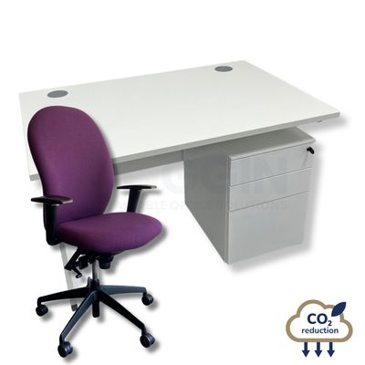 White Rectangular Desk + Mobile Storage + Purple Verco Ergoform Chair