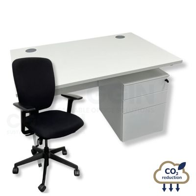 White Rectangular Desk + Mobile Storage + Black Senator Dash Chair