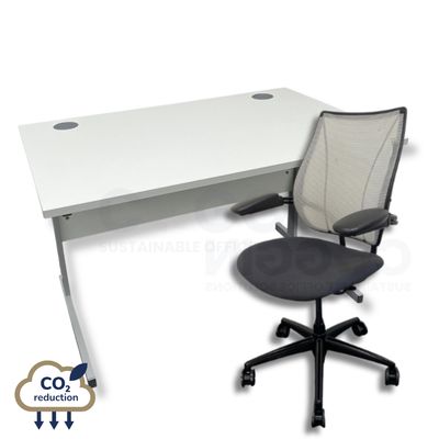 White Rectangular Desk + Humanscale Liberty Chair - White Mesh
