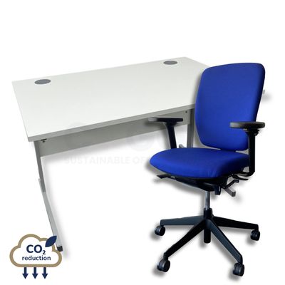White Rectangular Desk + Blue Senator Dash Chair