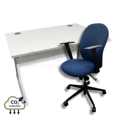 White Rectangular Desk + Blue Verco Ergoform Chair