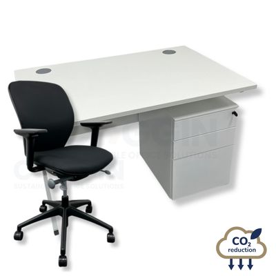 White Rectangular Desk + Mobile Storage + Orangebox Joy Chair